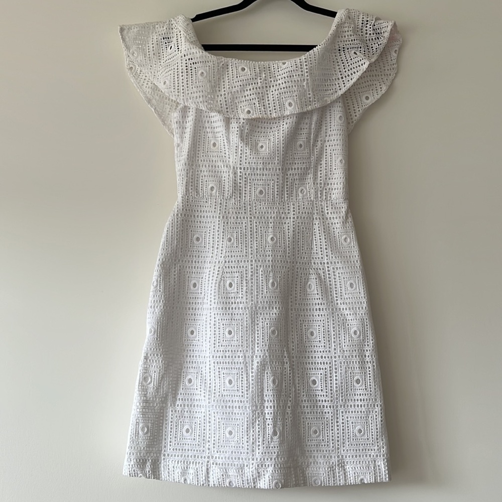 KOOKAI White Broderie Anglaise Embroidered Off The Shoulder Mini Dress - Picture 10 of 16